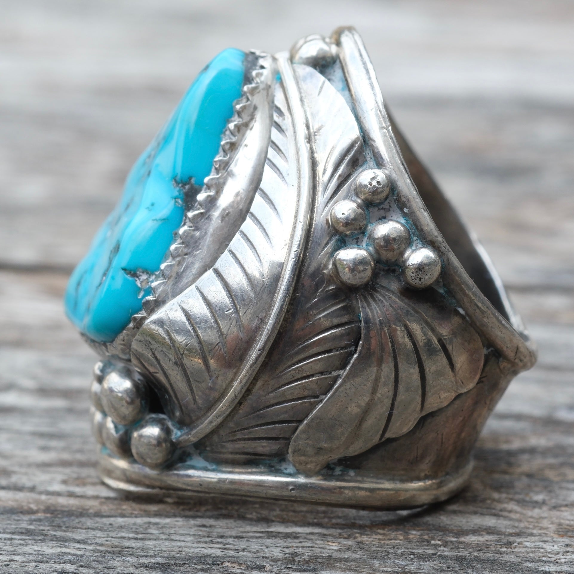 Vintage Sterling Chunky Turquoise Ring 11
