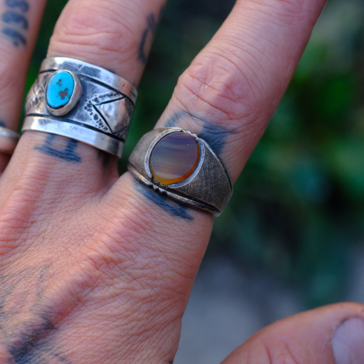 Vintage Sterling Agate Ring 9.5