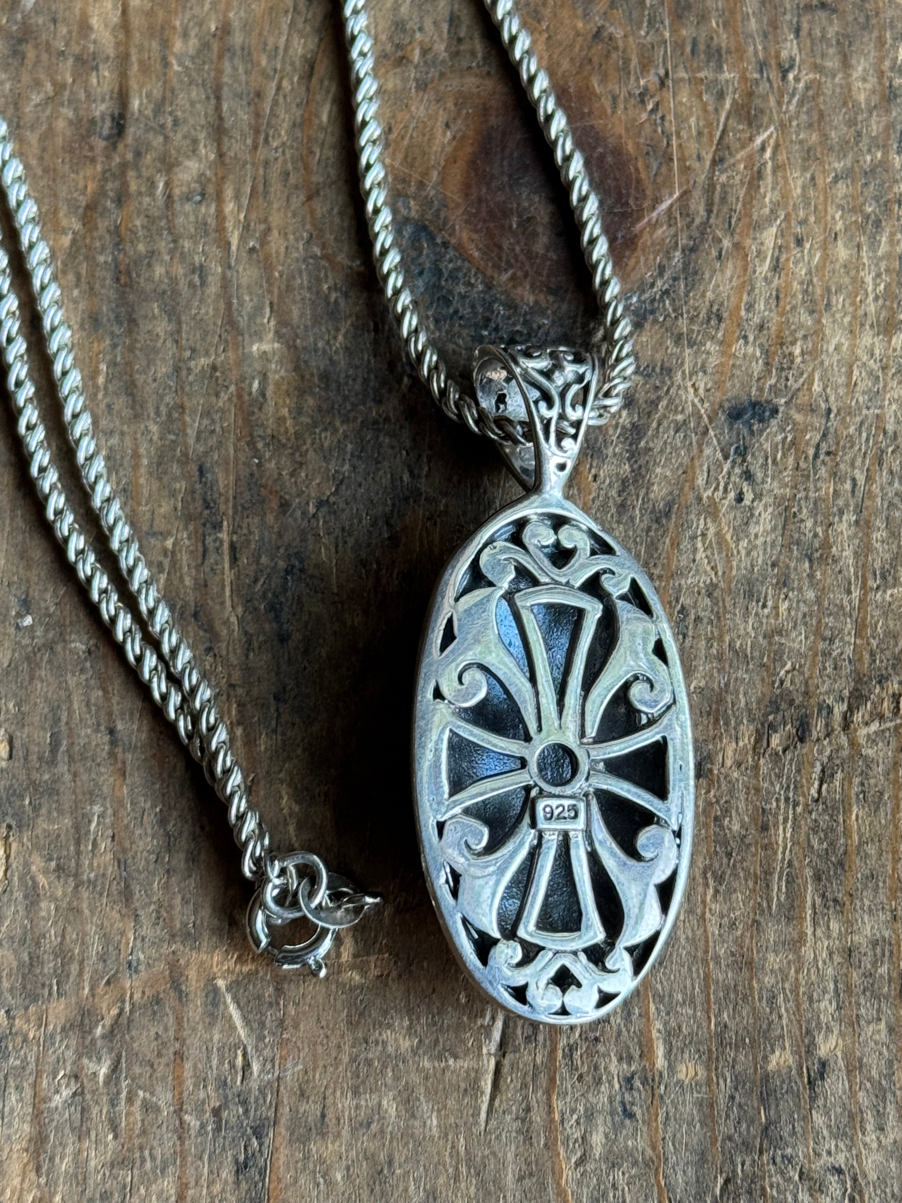 Vintage Sterling Silver Etched Cross Necklace