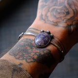 Vintage Sterling Purple Jasper Cuff Bracelet 6"