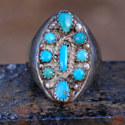 Vintage Sterling 9-Stone Turquoise Cluster Ring 8.5