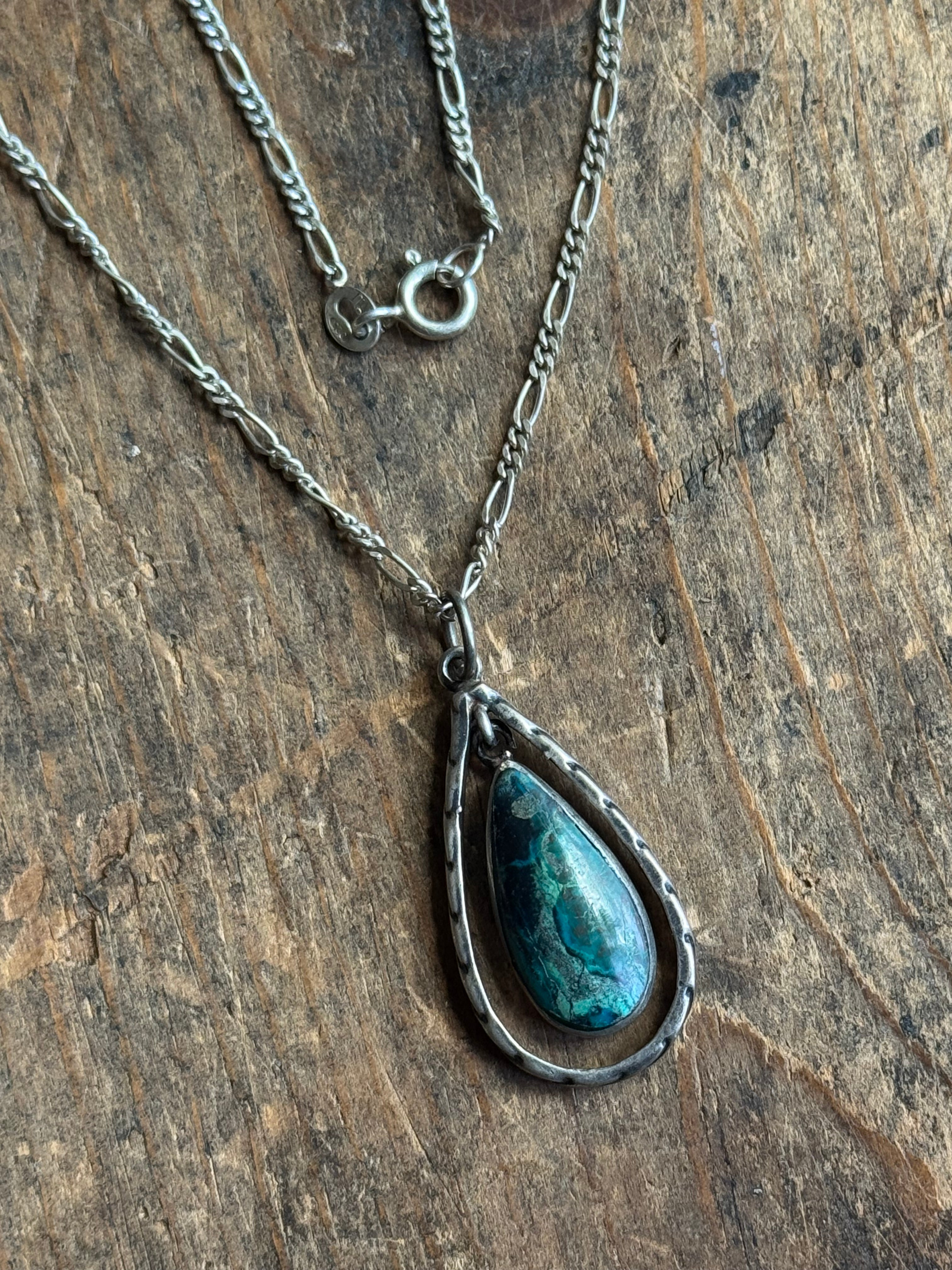 Vintage Sterling Silver Chrysocolla Teardrop Necklace