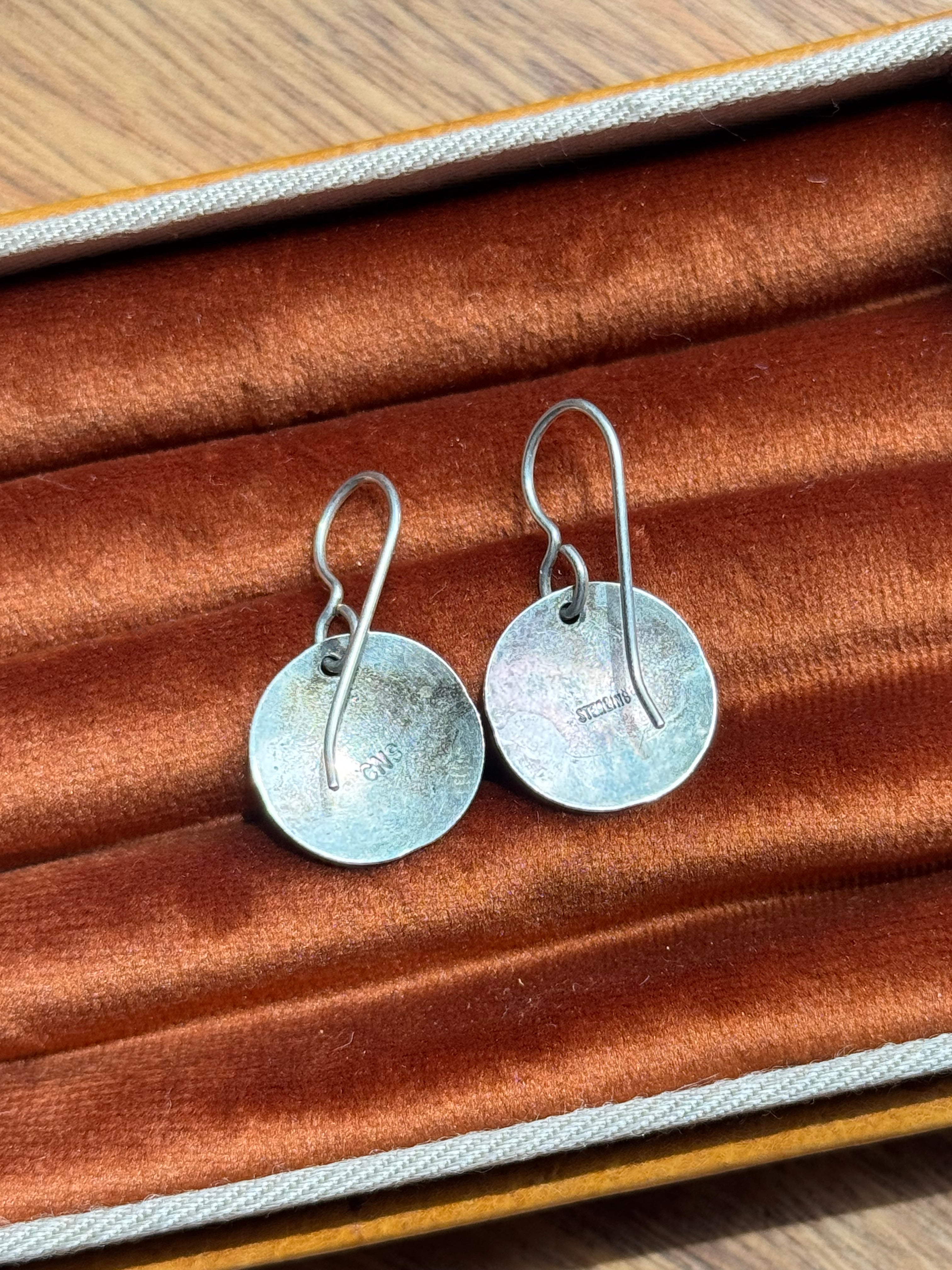 Vintage Sterling Silver StampedTurquoise Coin Earrings