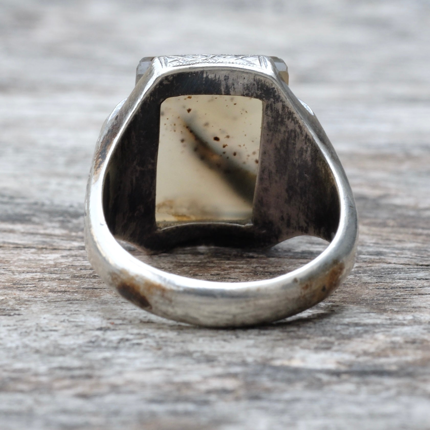 Vintage Sterling Silver Agate Signet Ring 8.5