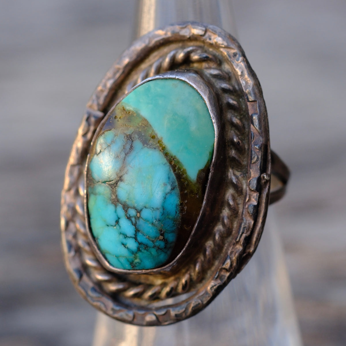 Vintage Sterling Turquoise Roper Ring 5.25