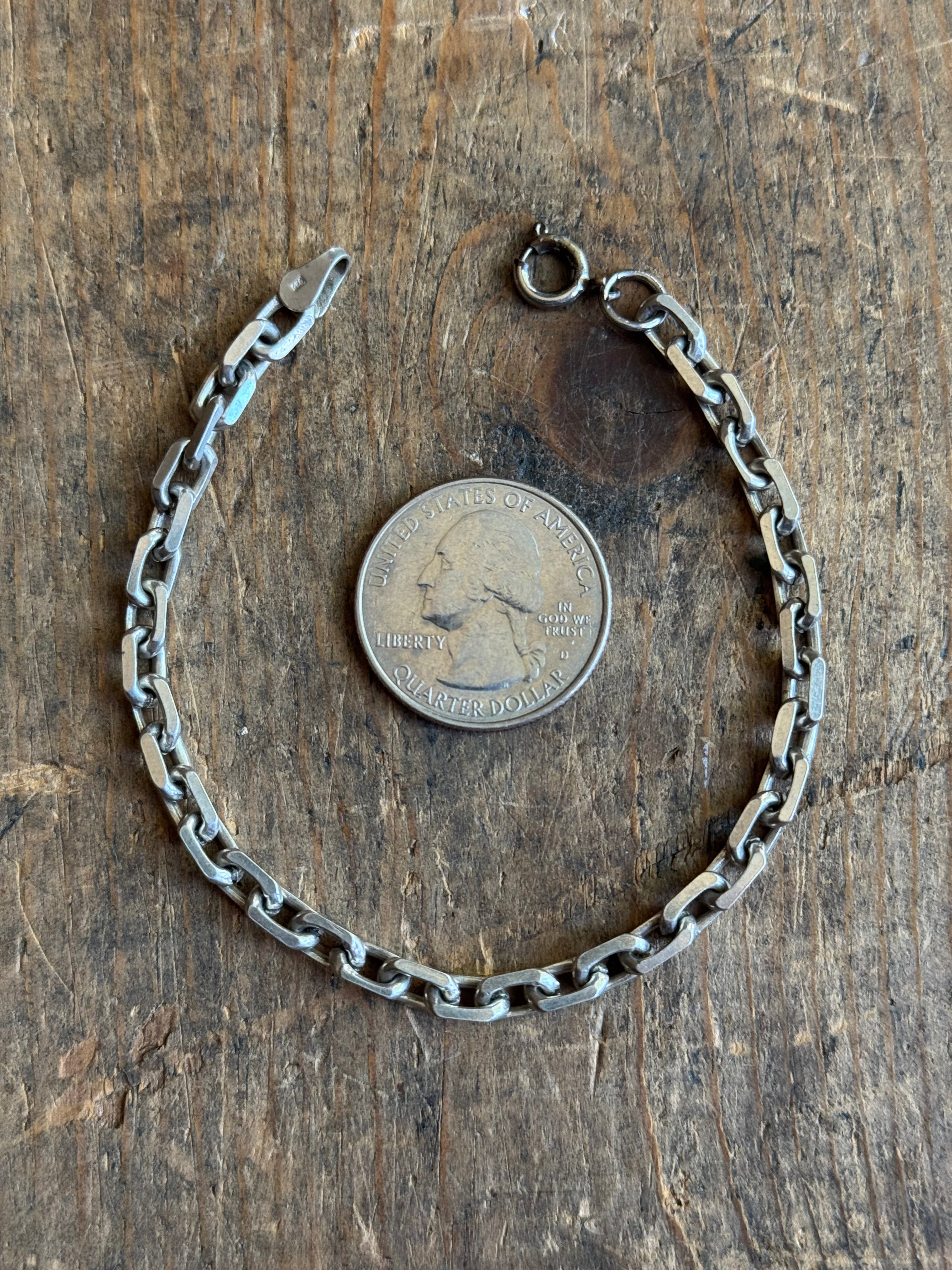 Vintage Sterling Silver Square Side Cable Chain Bracelet 7.5"