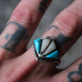 Vintage Sterling Turquoise and MOP Inlay Ring 10