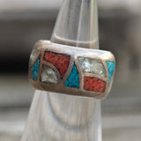 Vintage Sterling Multistone Inlay Band 4.5