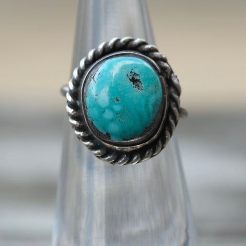 Vintage Sterling Turquoise Roper Ring 4