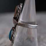 Vintage Sterling Turquoise and Oyster Feather Ring 6.75