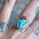 Vintage Sterling Turquoise and Coral Ring 9.75