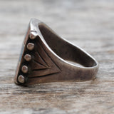 Vintage Sterling Crushed Turquoise and Coral Inlay Ring 8.25