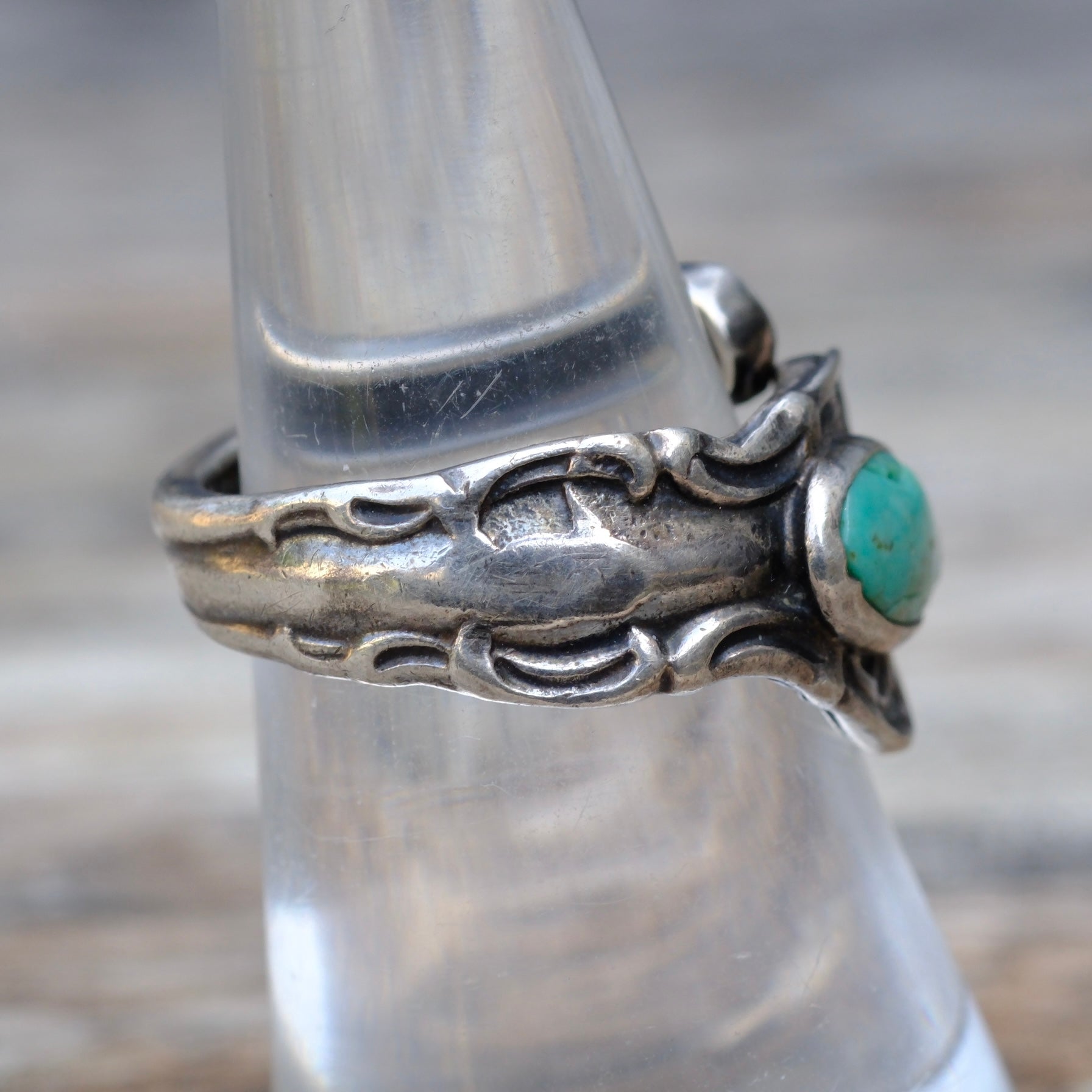 Vintage Sterling Turquoise Spoon Ring 5.75