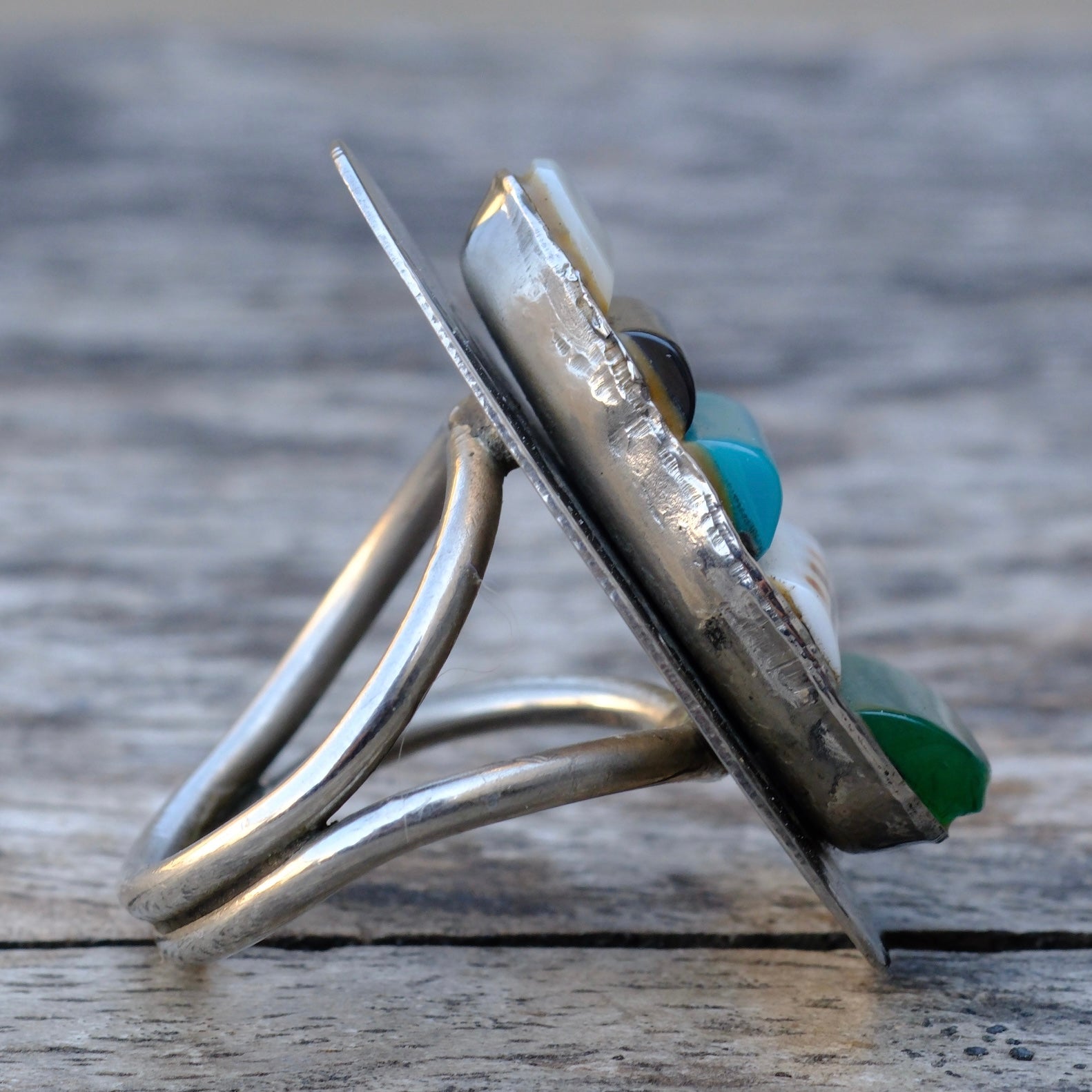 Vintage Sterling Multistone Inlay Ring 5