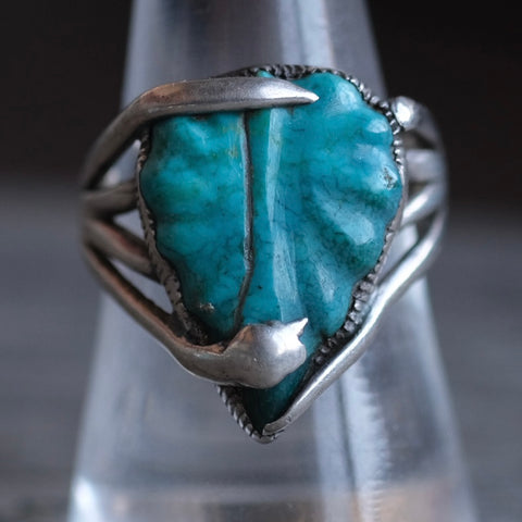Vintage Sterling Faceted Turquoise Heart Ring 7.5