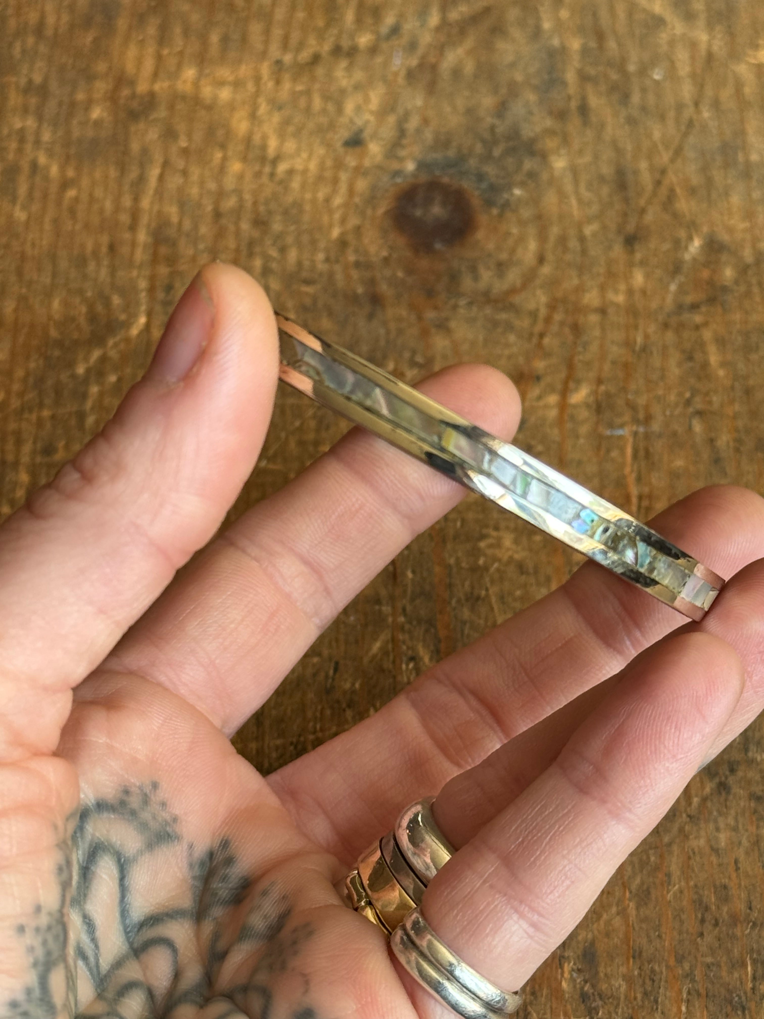 Vintage Sterling Silver Abalone Inlay Bangle