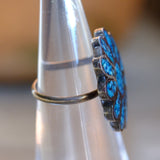 Vintage Sterling Turquoise Inlay Flower Ring 4.5