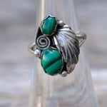 Vintage Sterling 2-Stone Malachite Feather Ring 5.5