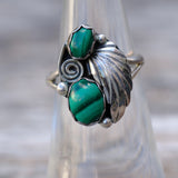 Vintage Sterling 2-Stone Malachite Feather Ring 5.5