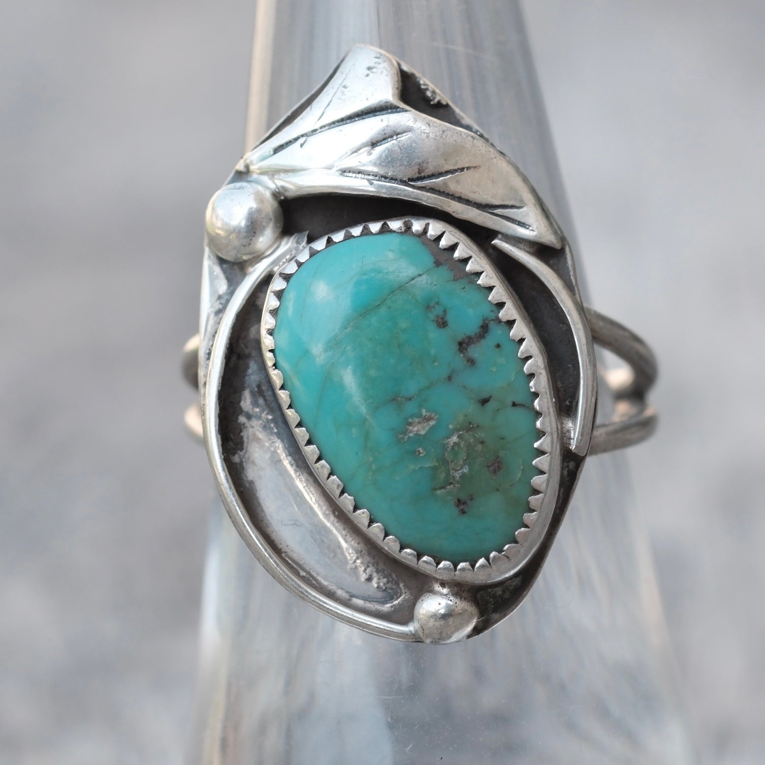 Vintage Sterling Turquoise Feather Ring 6.75