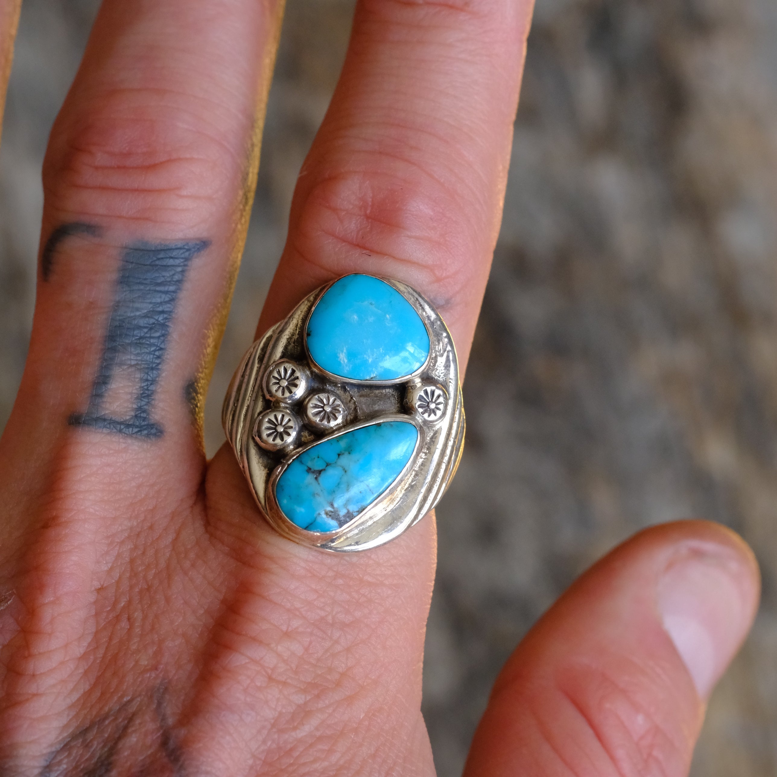 Vintage Sterling 2-Stone Turquoise Ring 10