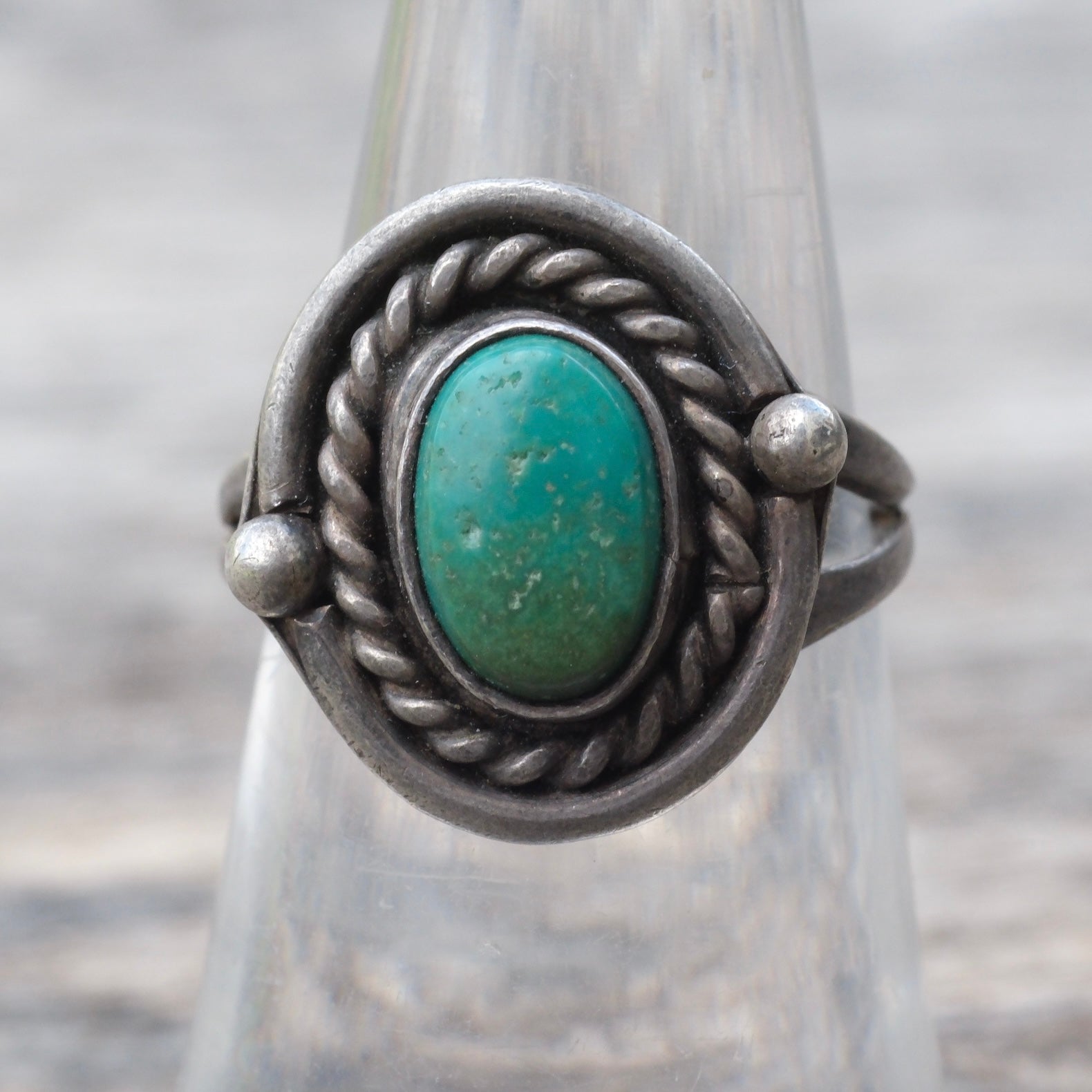 Vintage Sterling Turquoise Roper Ring 7