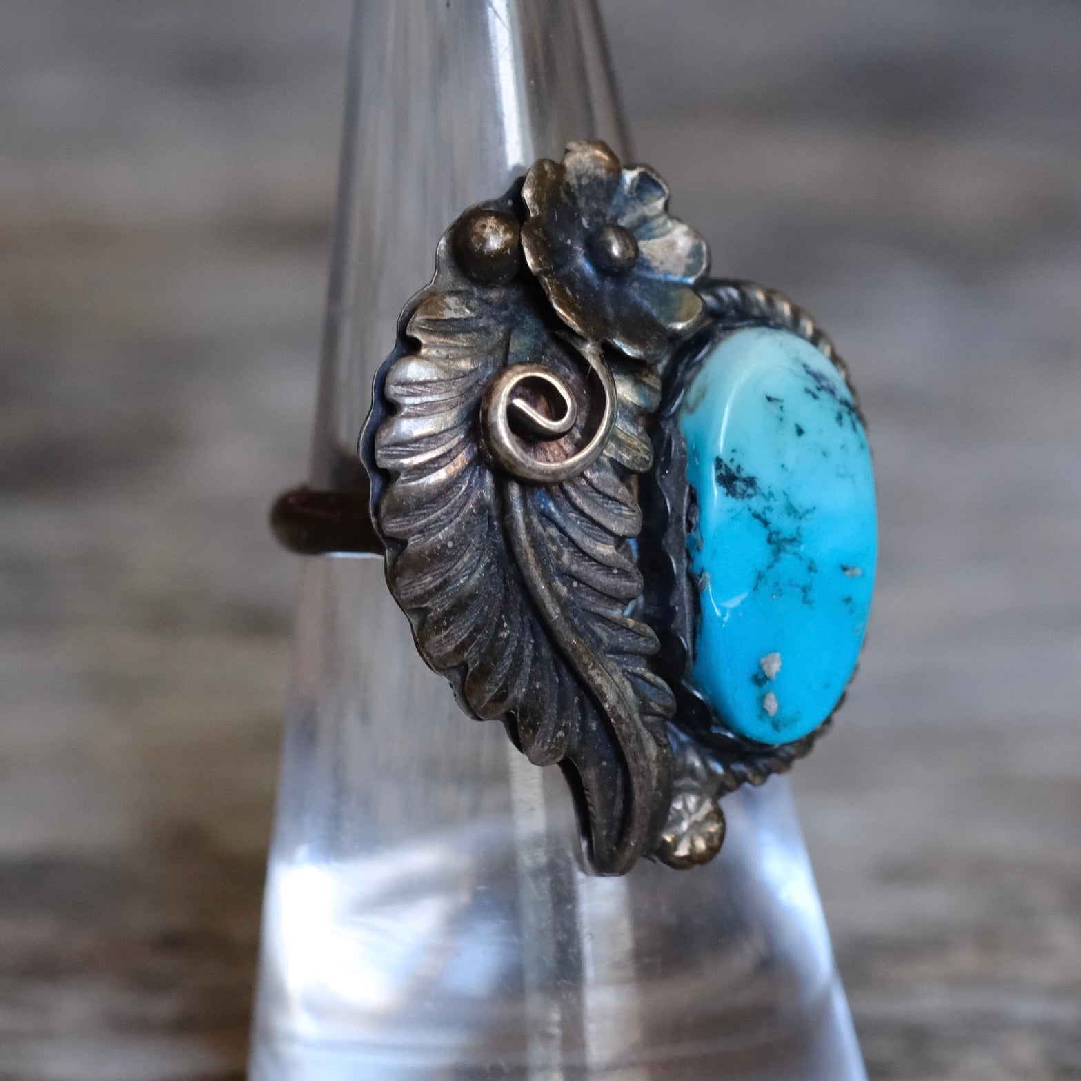 Vintage Sterling Turquoise Feather Ring 6
