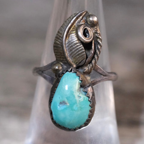 Vintage Sterling Turquoise Feather Ring 7