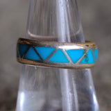 Vintage Sterling Turquoise Inlay Band Ring 8