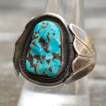Vintage Sterling Turquoise Ribbed Band Ring 9.25