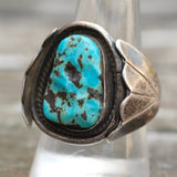 Vintage Sterling Turquoise Ribbed Band Ring 9.25