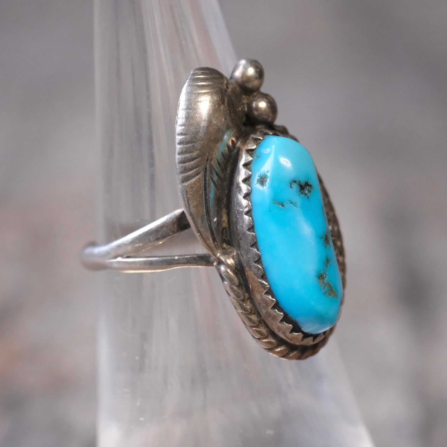 Vintage Sterling Turquoise Feather Ring 5.75