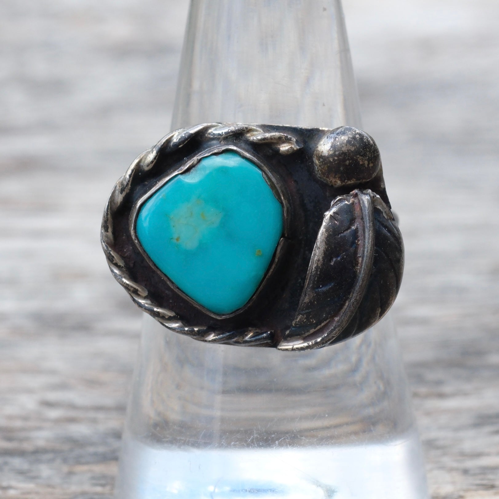 Vintage Sterling Turquoise Feather Ring 7.75