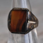 Vintage Sterling Mid Century Agate Signet Ring 8