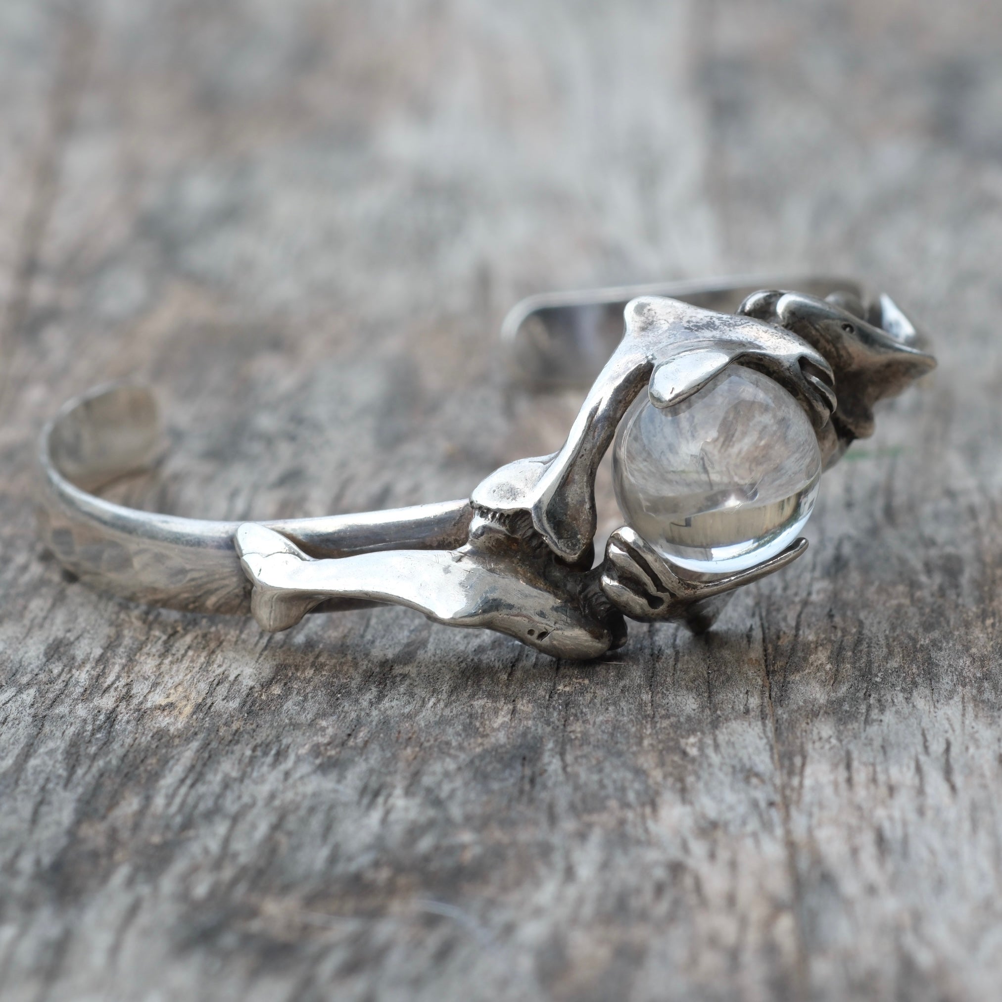 Vintage Sterling Crystal Dolphin Cuff Bracelet