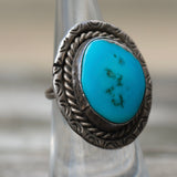 Vintage Sterling Turquoise Roper Ring 5.5