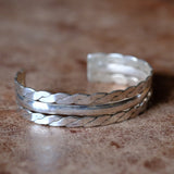 Vintage Sterling Silver Thick Braided Cuff Bracelet 7"