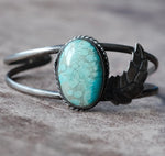 Vintage Sterling Turquoise Feather Cuff