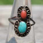 Vintage Sterling Turquoise and Coral Ring 6