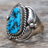 Vintage Sterling Turquoise Feather Ring 9.75