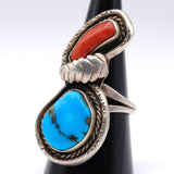 Vintage Sterling Turquoise and Coral Feather Ring 8