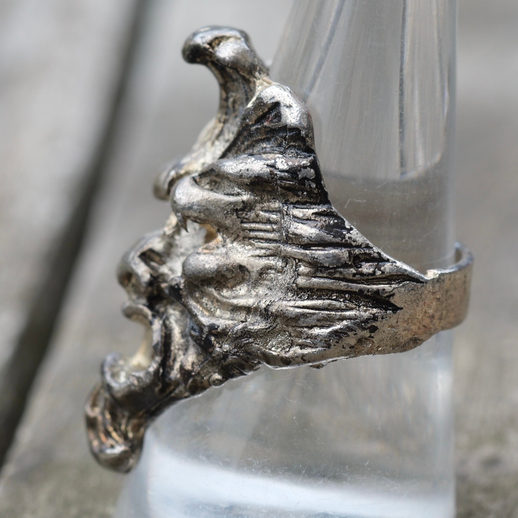 Vintage White Bronze Biker Ring 8