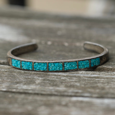 Vintage Sterling Crushed Turquoise Inlay Cuff