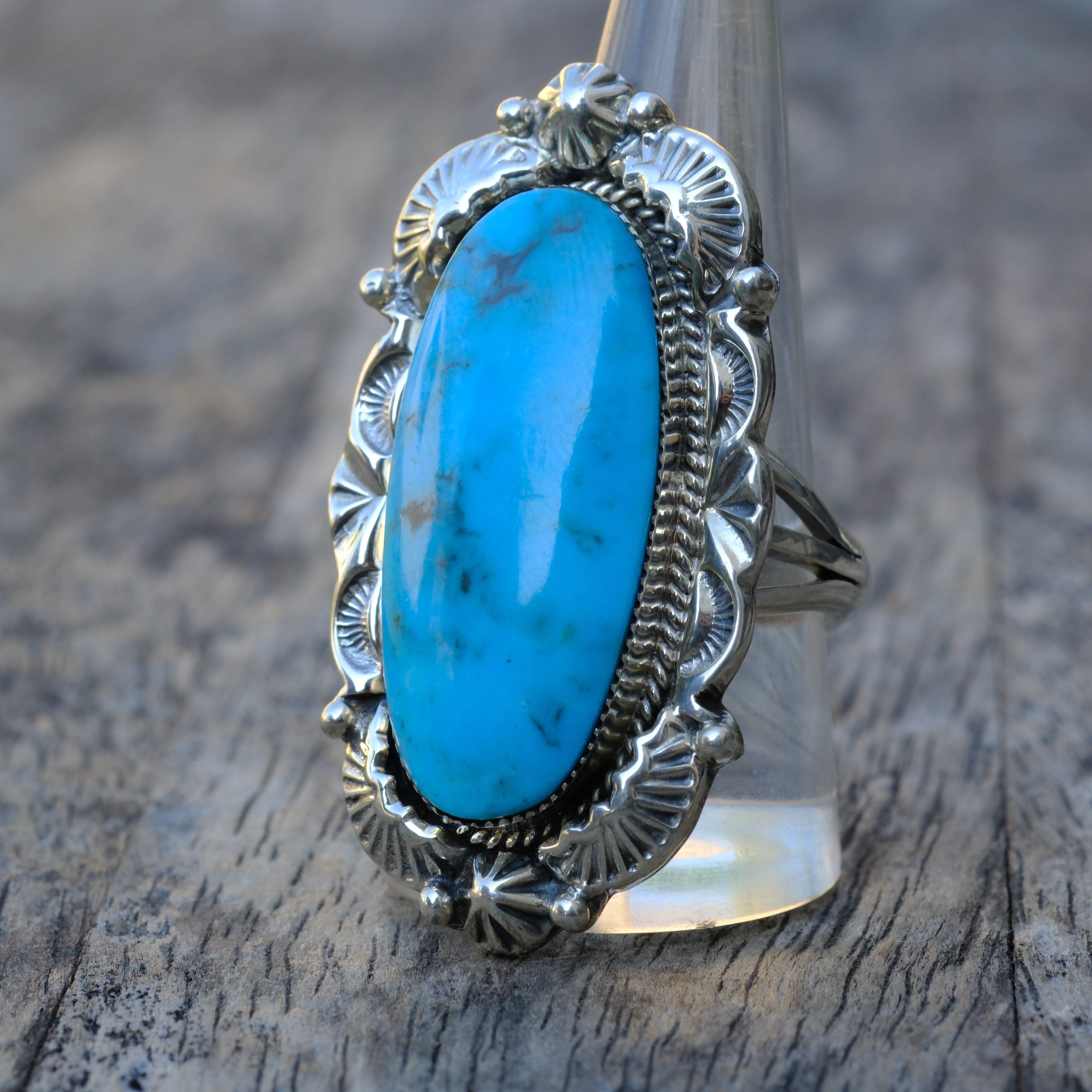 Huge Sterling Silver Turquoise Running Bear Ring 11