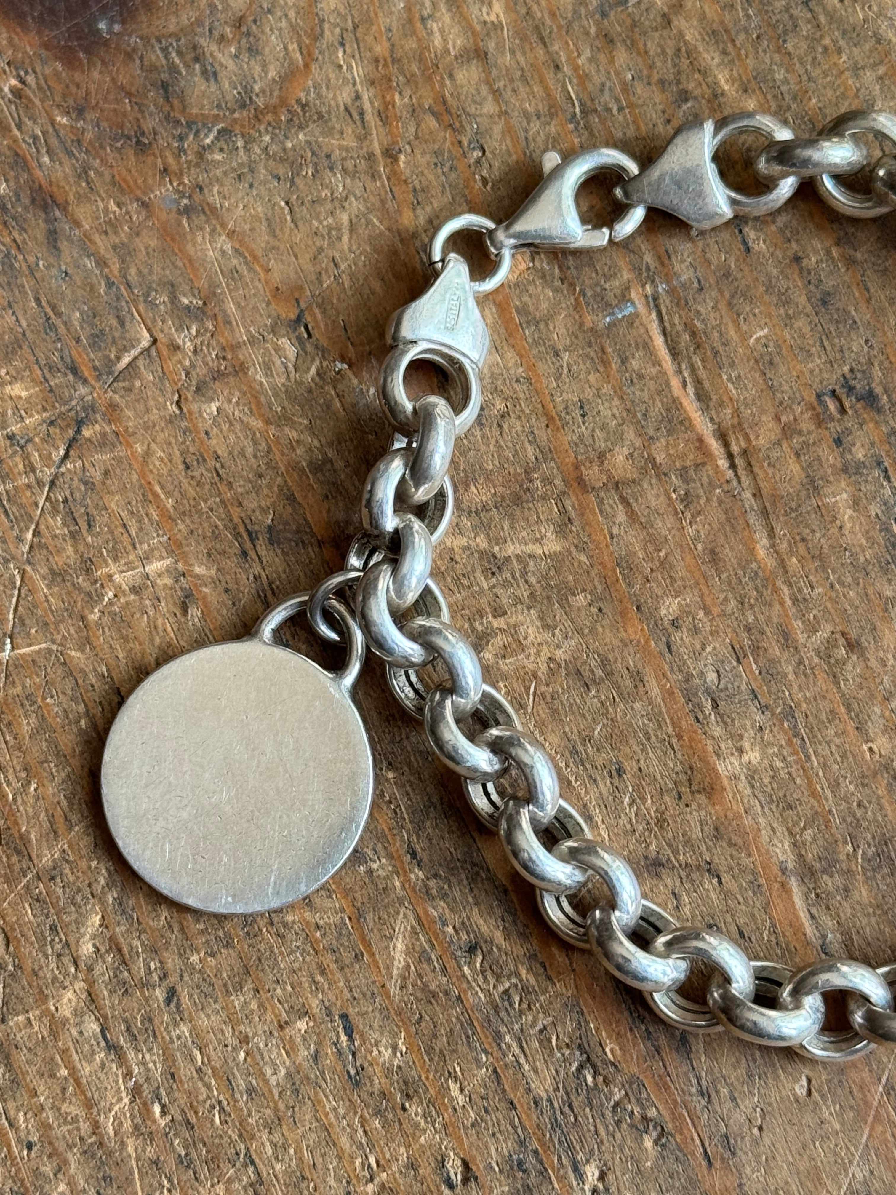 Vintage Sterling Silver 8” Chunky Rolo ID Tag Chain Bracelet