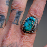 Vintage Sterling Turquoise Ribbed Band Ring 10