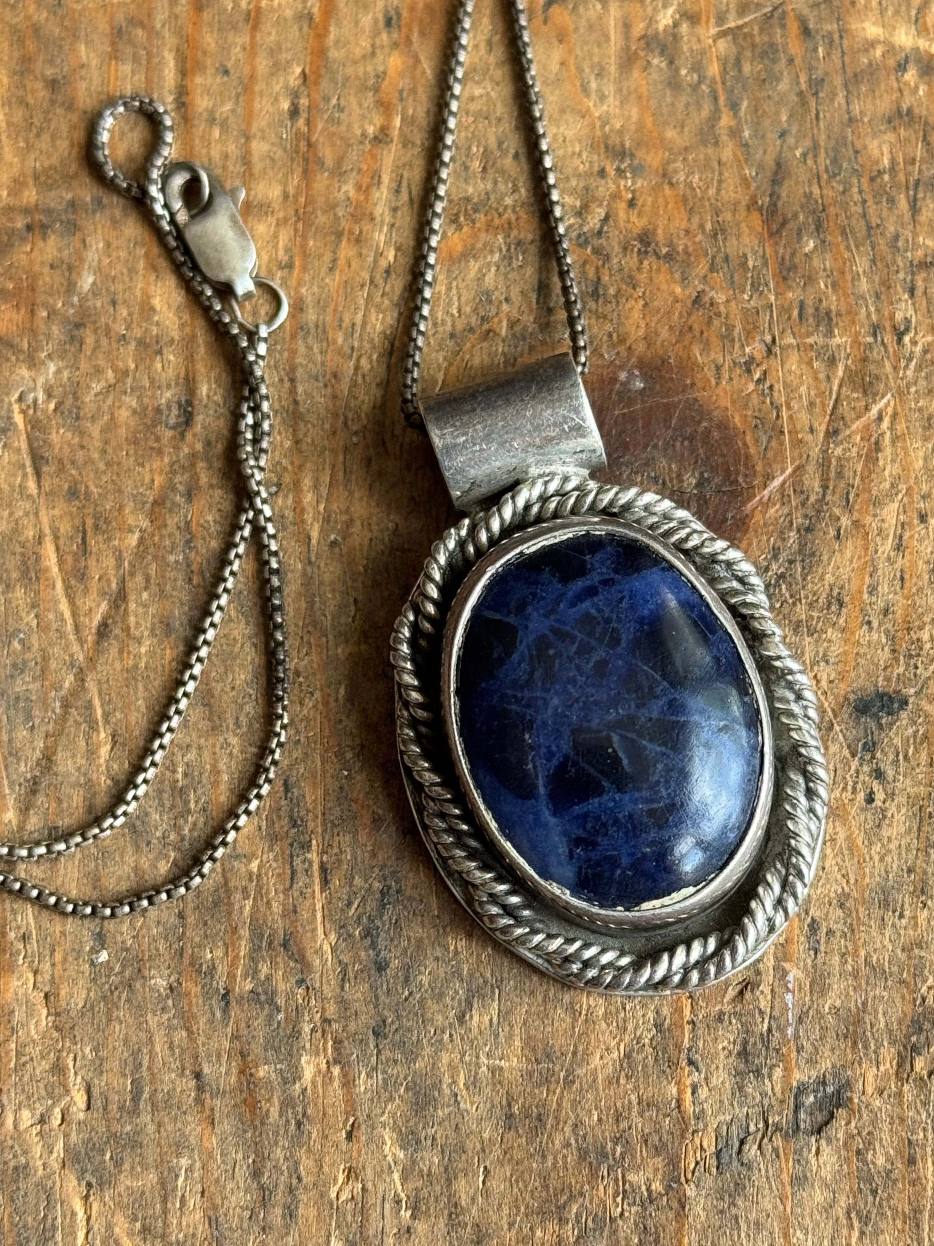 Vintage Sterling Silver Sodalite Twisted Rope Necklace