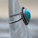 Vintage Sterling Turquoise Roper Ring 3.25