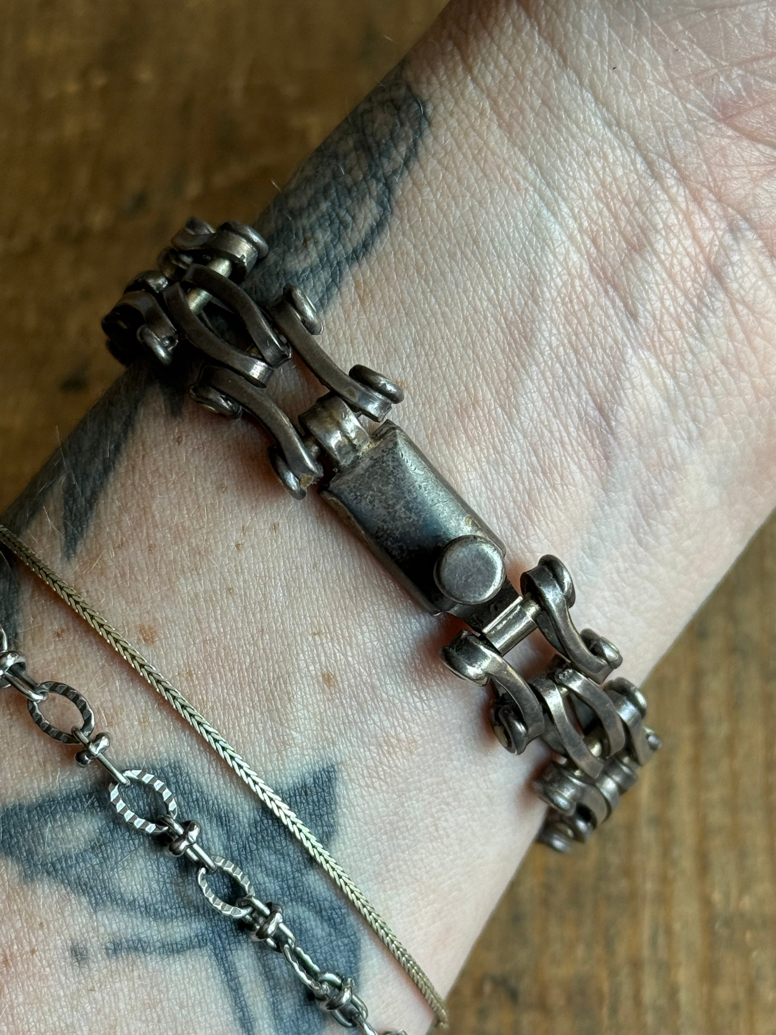 Vintage Sterling Silver 7.5” Chunky Gear Link Bracelet