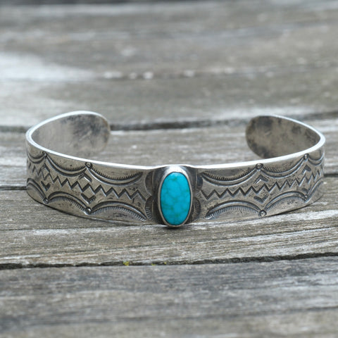 Vintage Sterling Turquoise Stamped Cuff